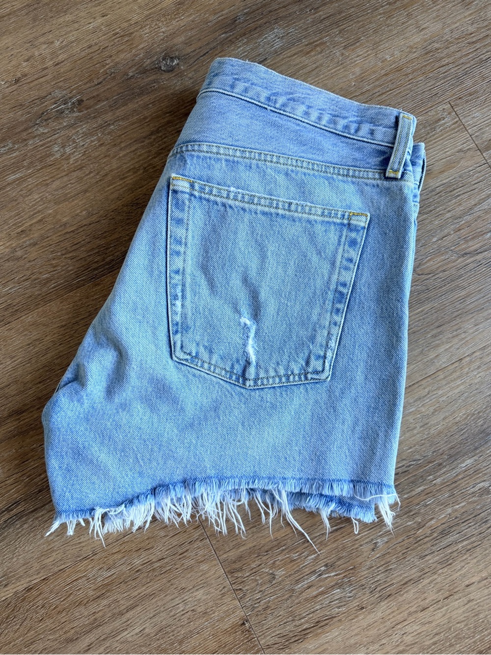 Agolde Parker Long Light Blue Distressed High-Rise Denim Shorts - Picture 9 of 9